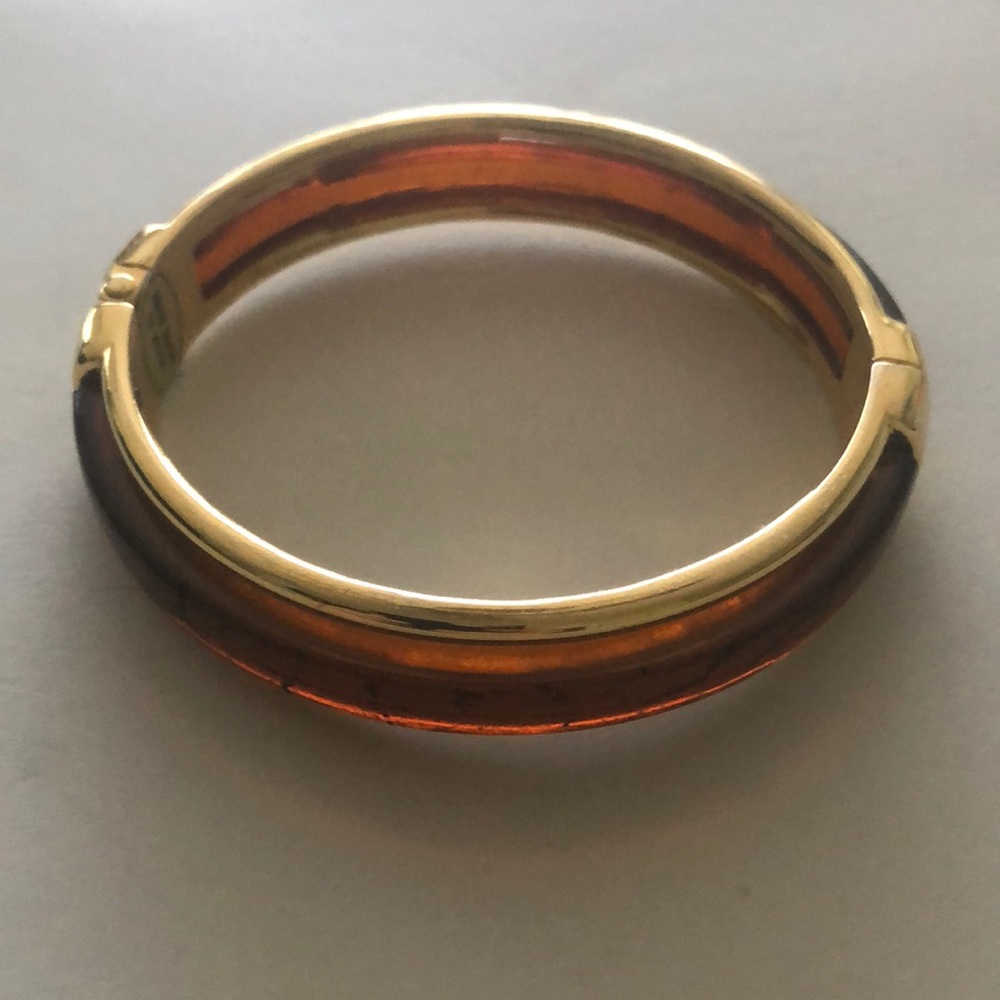 Vintage pretty brown and gold hinged bangle bracelet